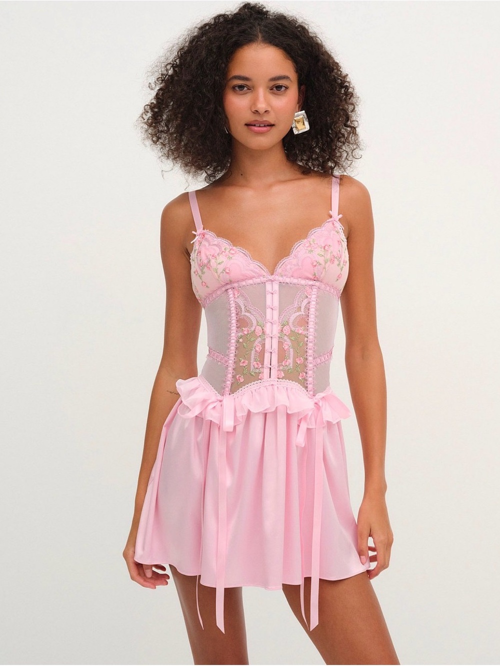 NWT (XS) For Love & Lemons Maisie style "ILY" embroidered corset slip dress